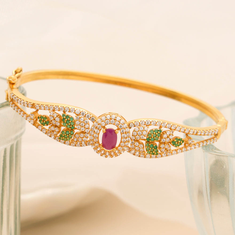 Ruby Emerald with Floral Style Gold Kada