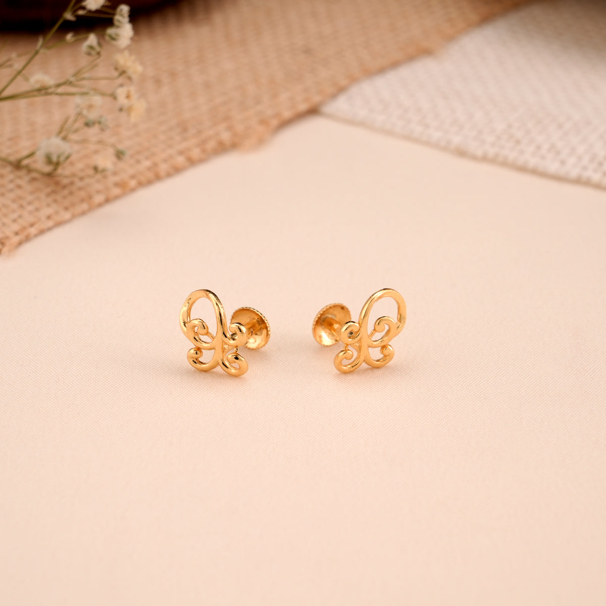 Golden Butterfly Casting Stud Earrings