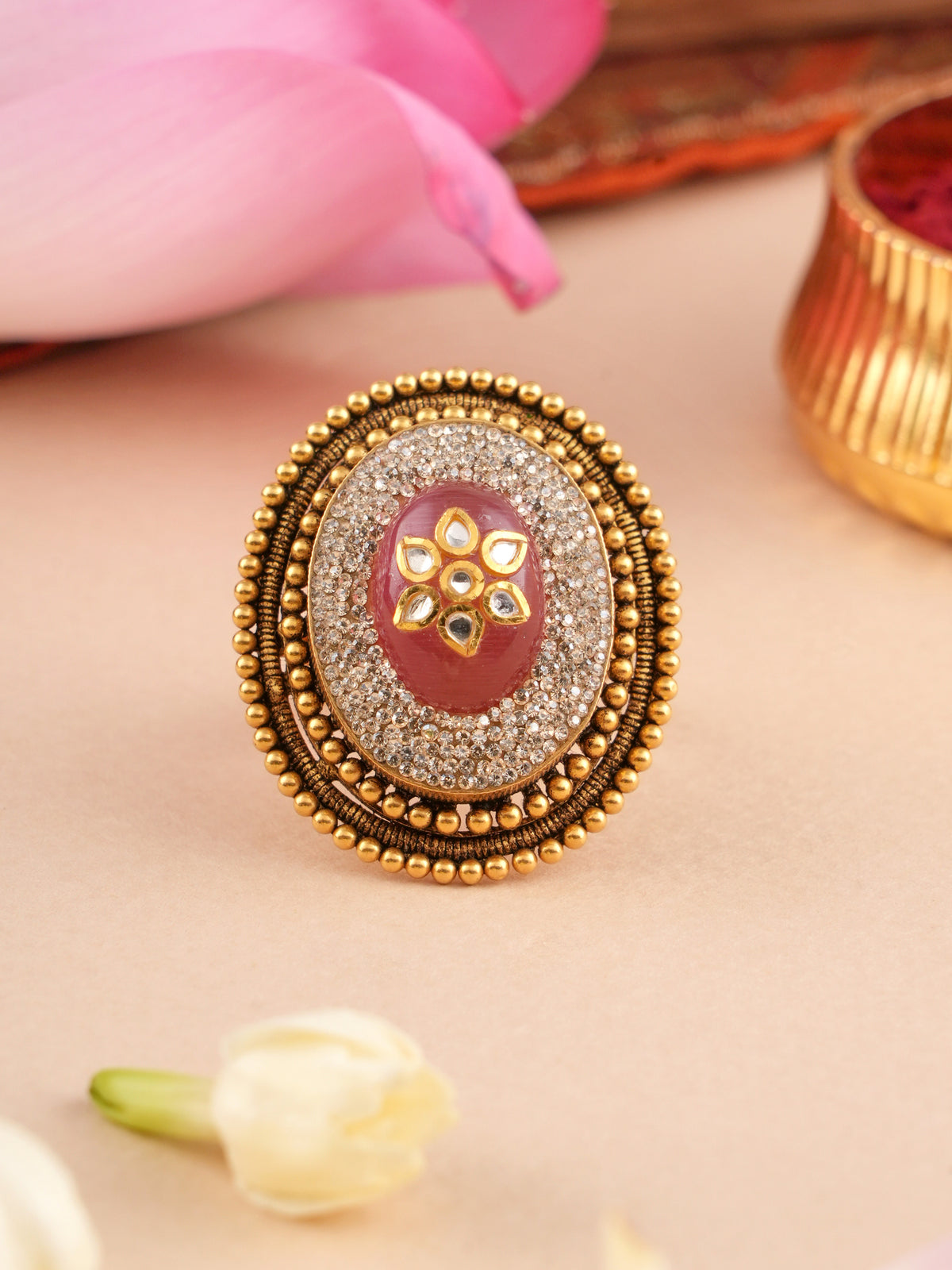 Traditional Antique Kundan Enamel Gold Ring