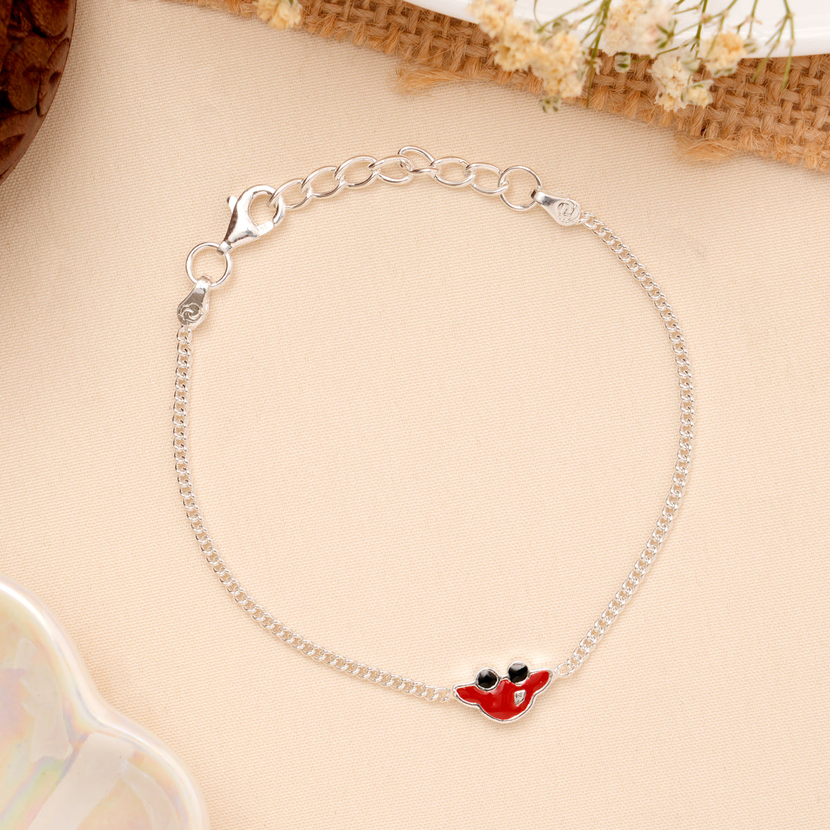 Red Car Enamel Baby Silver Bracelet