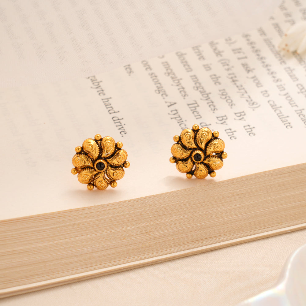 Vintage Floral Spiral Silver Gold Plated Stud