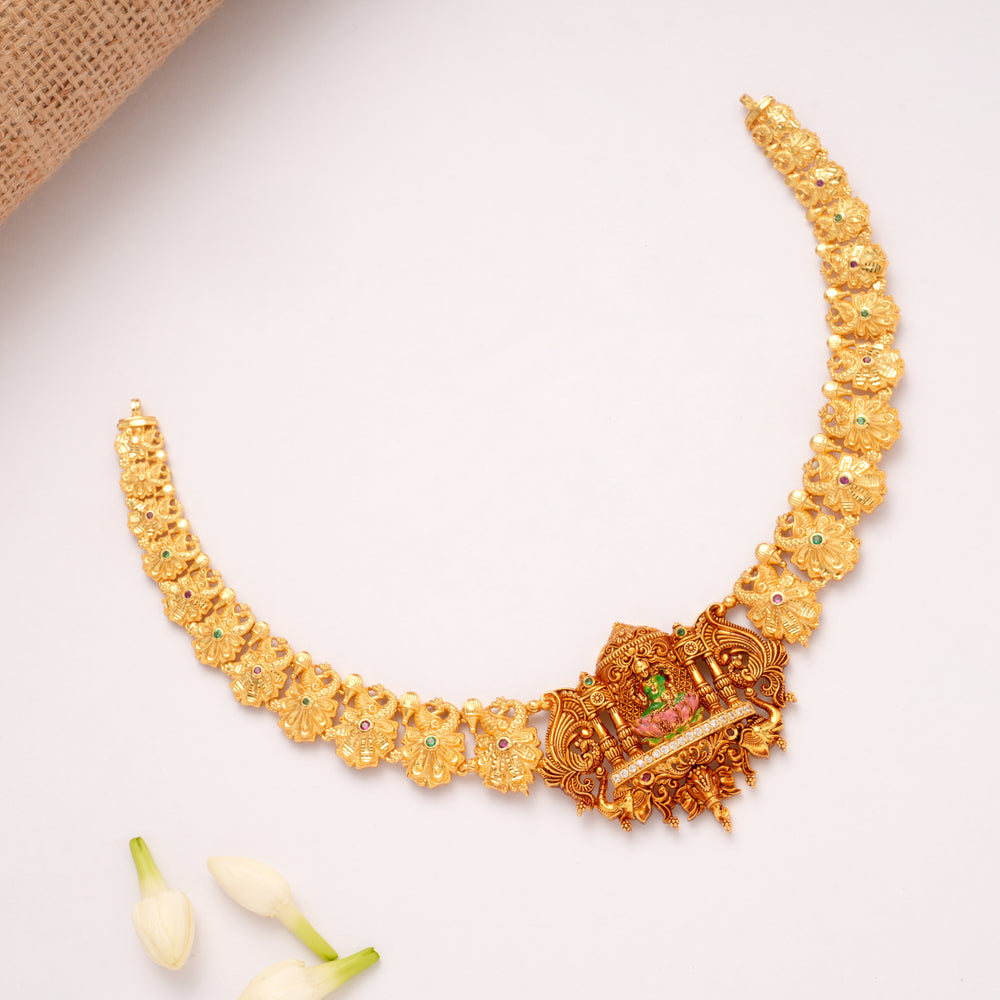 Antique Temple Inspired Lakshmi Golden Necklace