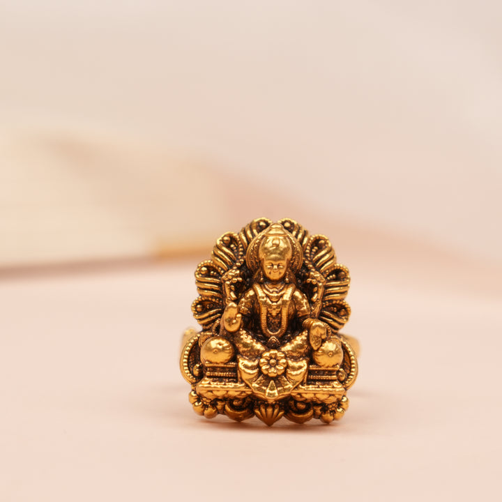 Goddess Lakshmi Temple Design Gold Ring