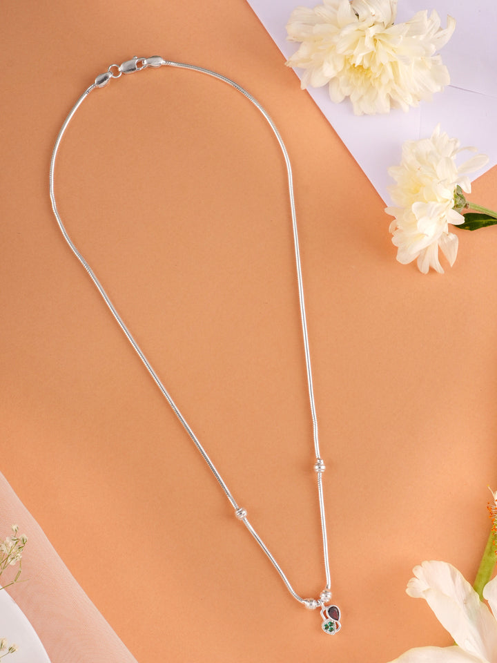 Heart with Tear Drop Pendant in Silver Chain