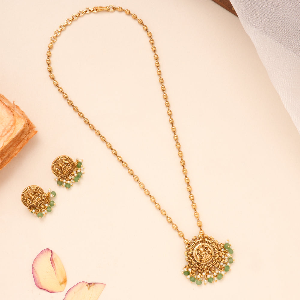 Blossom Lakshmi Pendant Floral Golden Necklace Set