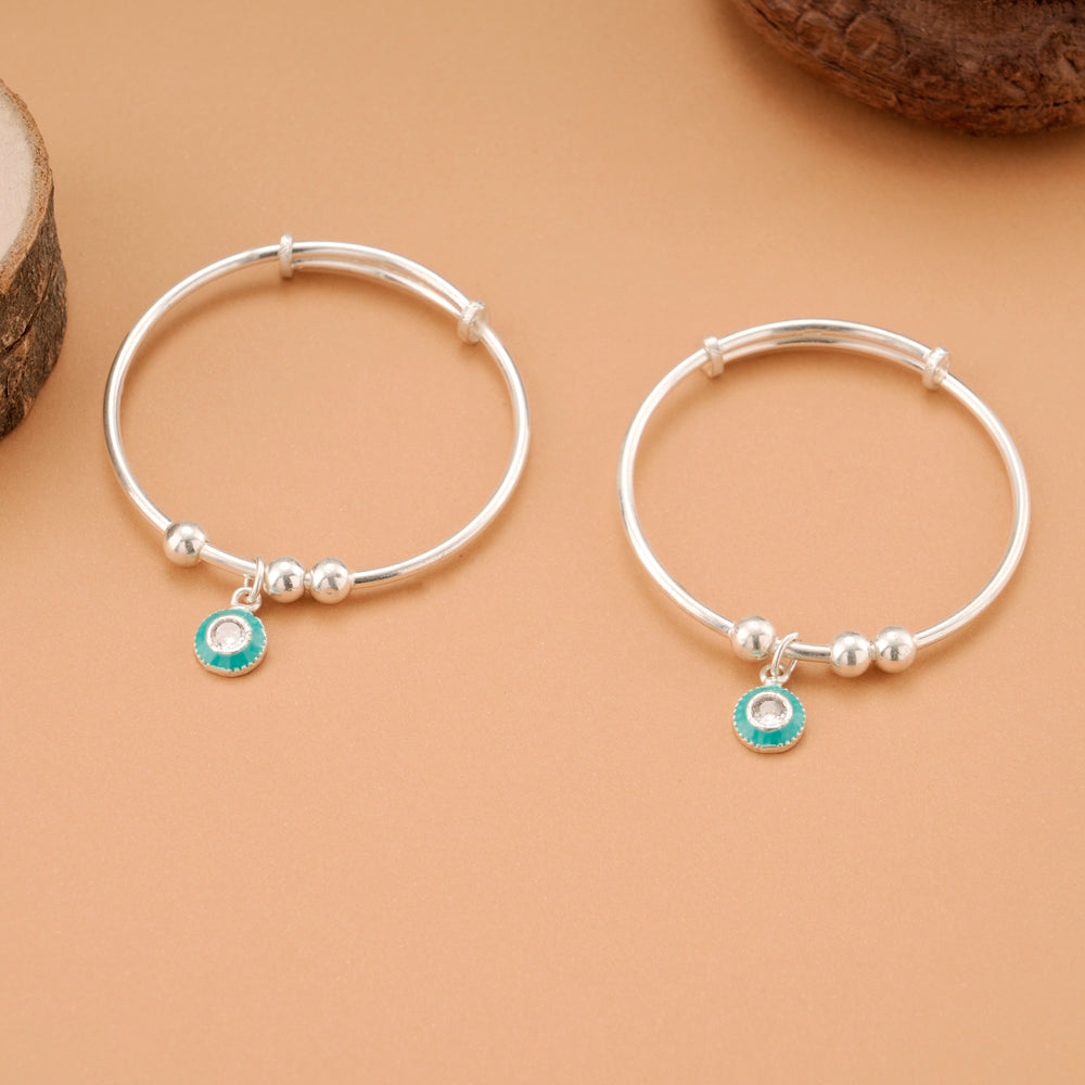 Aqua Glow Charm Silver Baby Bangle