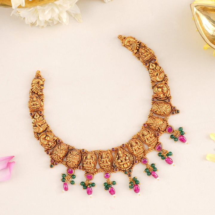 Ruby Emerald Drops Lakshmi Nagas Necklace