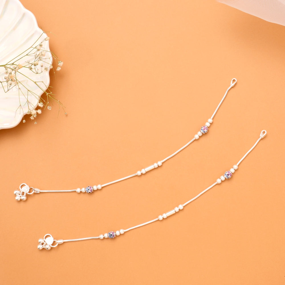 Silver Fancy Violet Charm Beads Anklet