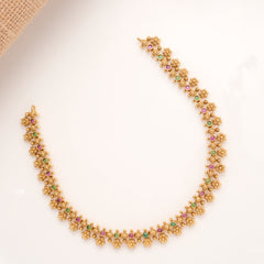 Traditional Flower Two Colour Stone Golden Necklace
