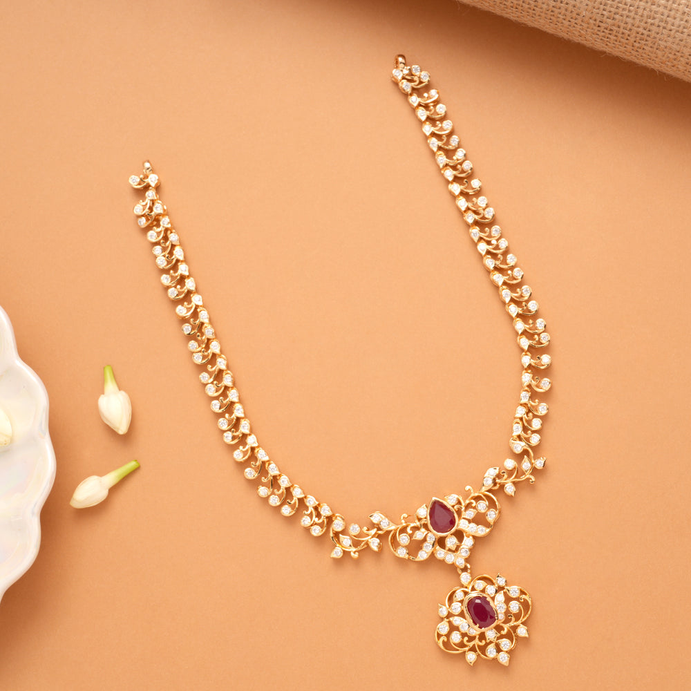 Radiant Ruby Stone Floral Golden Necklace