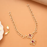Radiant Ruby Stone Floral Golden Necklace