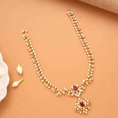 Radiant Ruby Stone Floral Golden Necklace