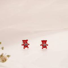 Red Enamel Teddy Silver Stud