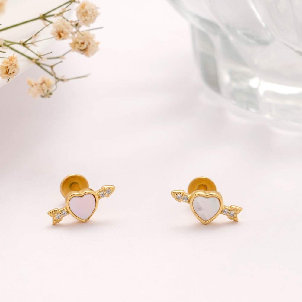 Tiny Heart with Arrow Golden Stud