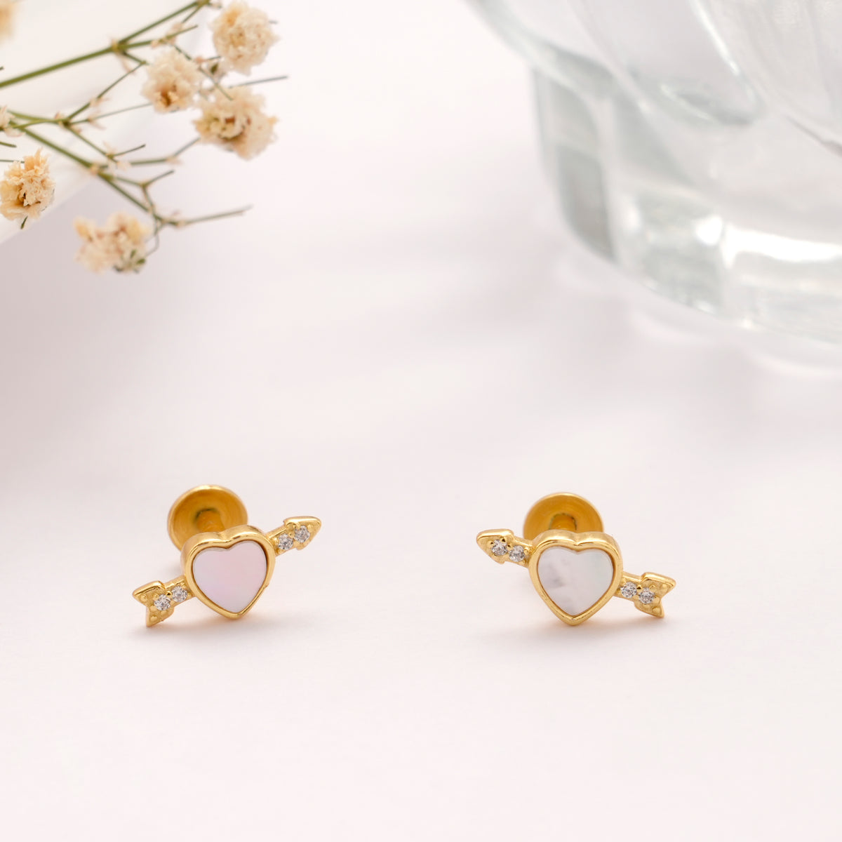 Tiny Heart with Arrow Golden Stud