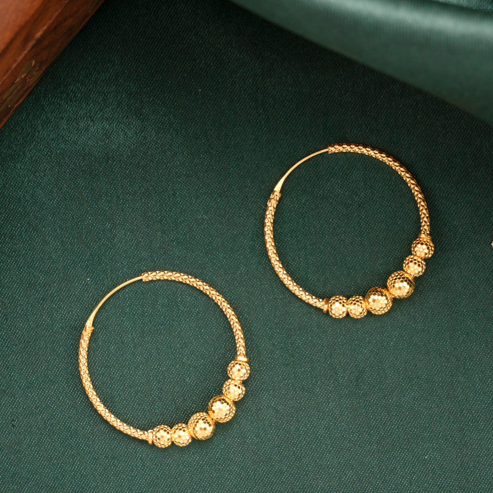 Designer Beaded Pattern Hoop Gold Earrings