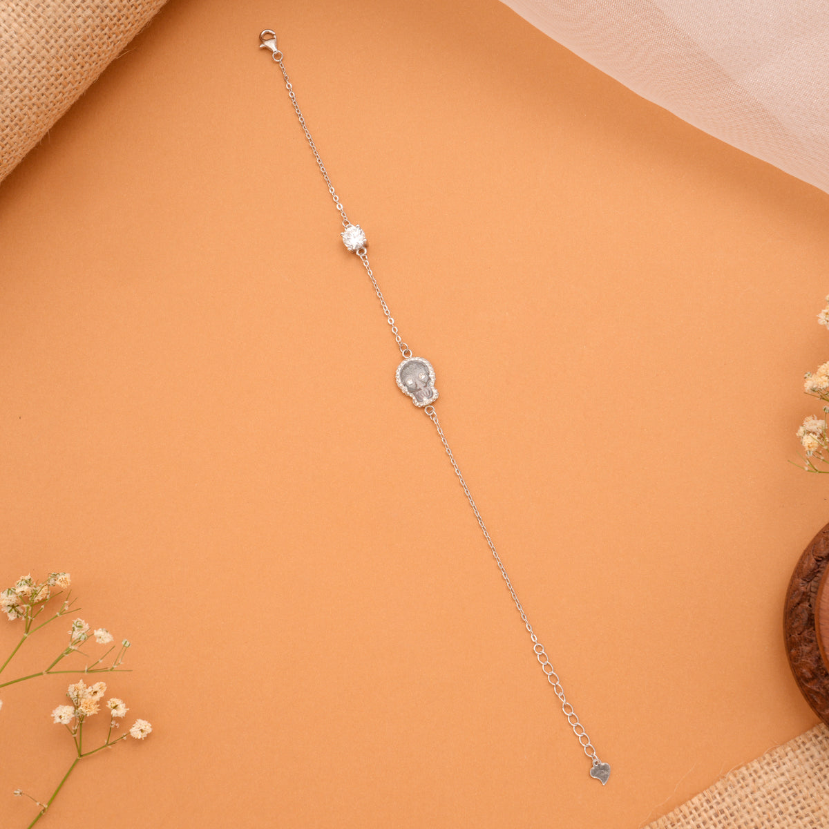 Tiny Charm Silver Skull Stone Bracelet