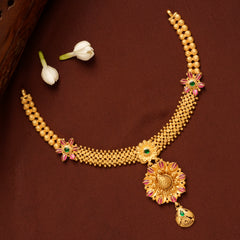 Floral Peacock Ruby Emerald Gold Necklace