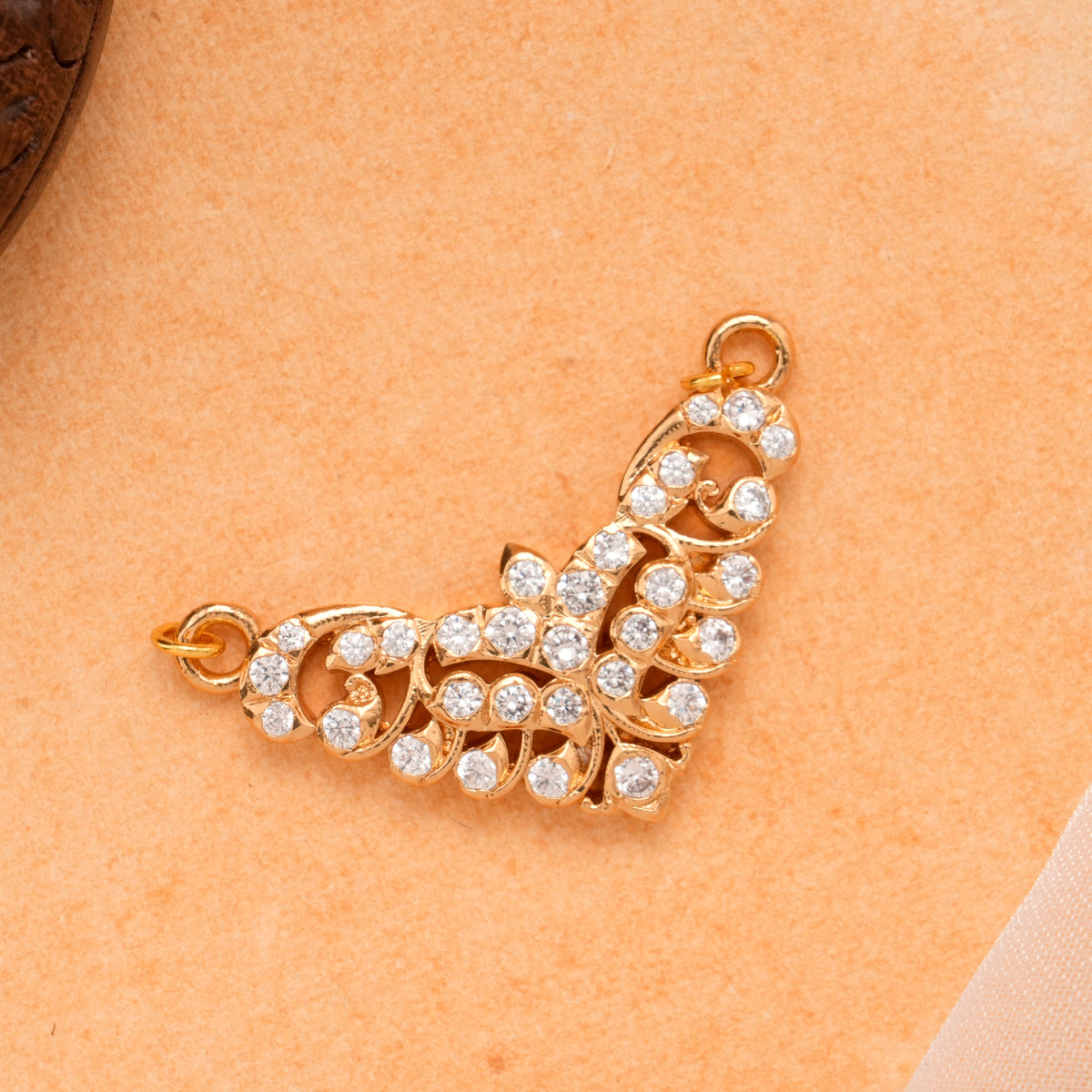 Heart Floral White Stone Golden Pendant