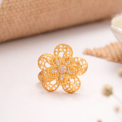 Blooming Flower Pattern Golden Ring