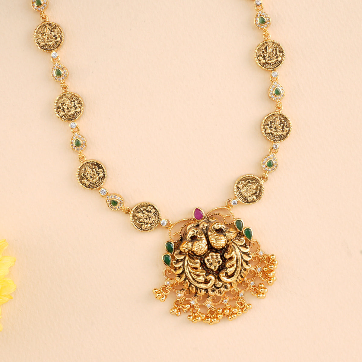 Antique Ruby and Emerald Peacock Necklace