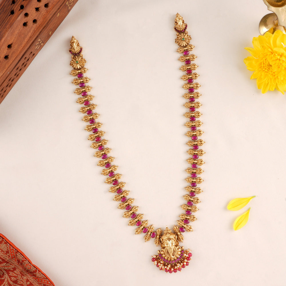 Ruby Stones with Ganesha Pendant Haram