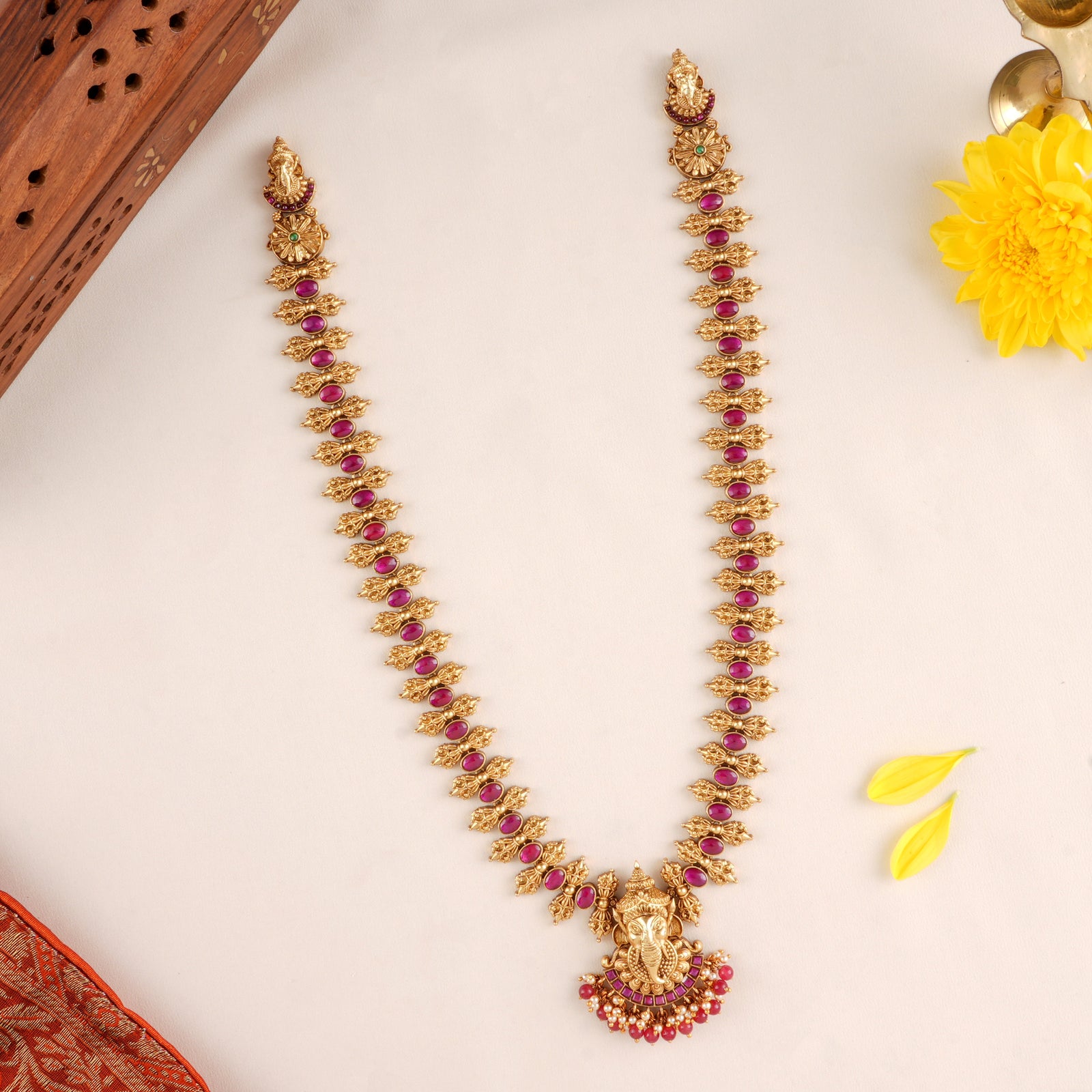 Ruby Stones with Ganesha Pendant Haram