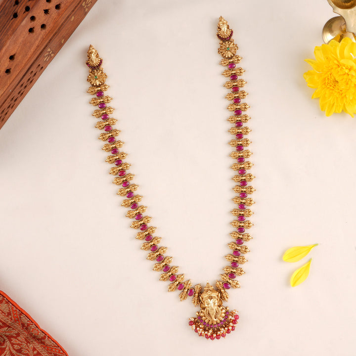 Ruby Stones with Ganesha Pendant Haram