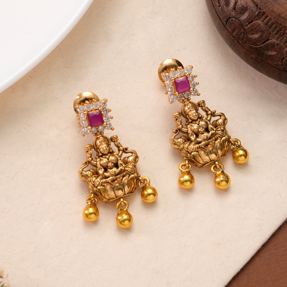 Halo Ruby Lakshmi Golden Drop Earring