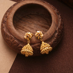 Elegant Flower Pattern Gold Ball Jhumkas