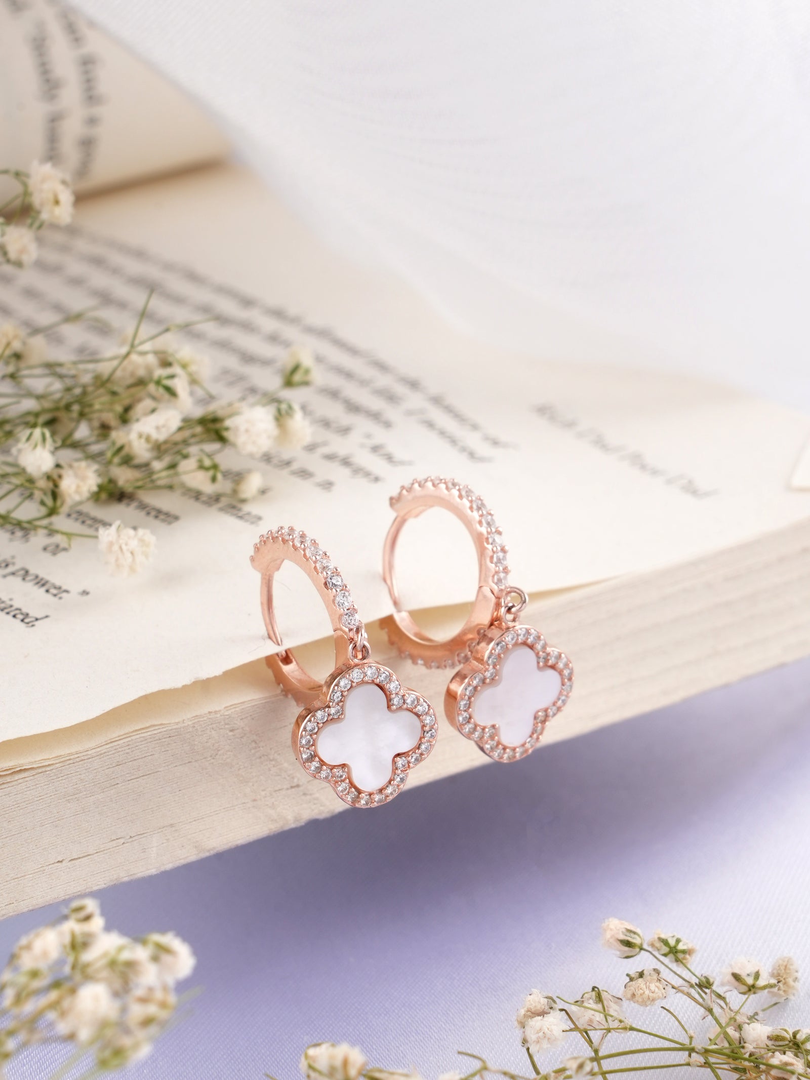 Clover Flower Rose Gold Hoop Earrings