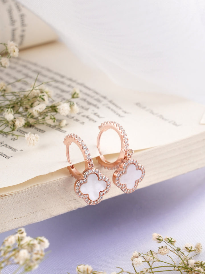 Clover Flower Rose Gold Hoop Earrings
