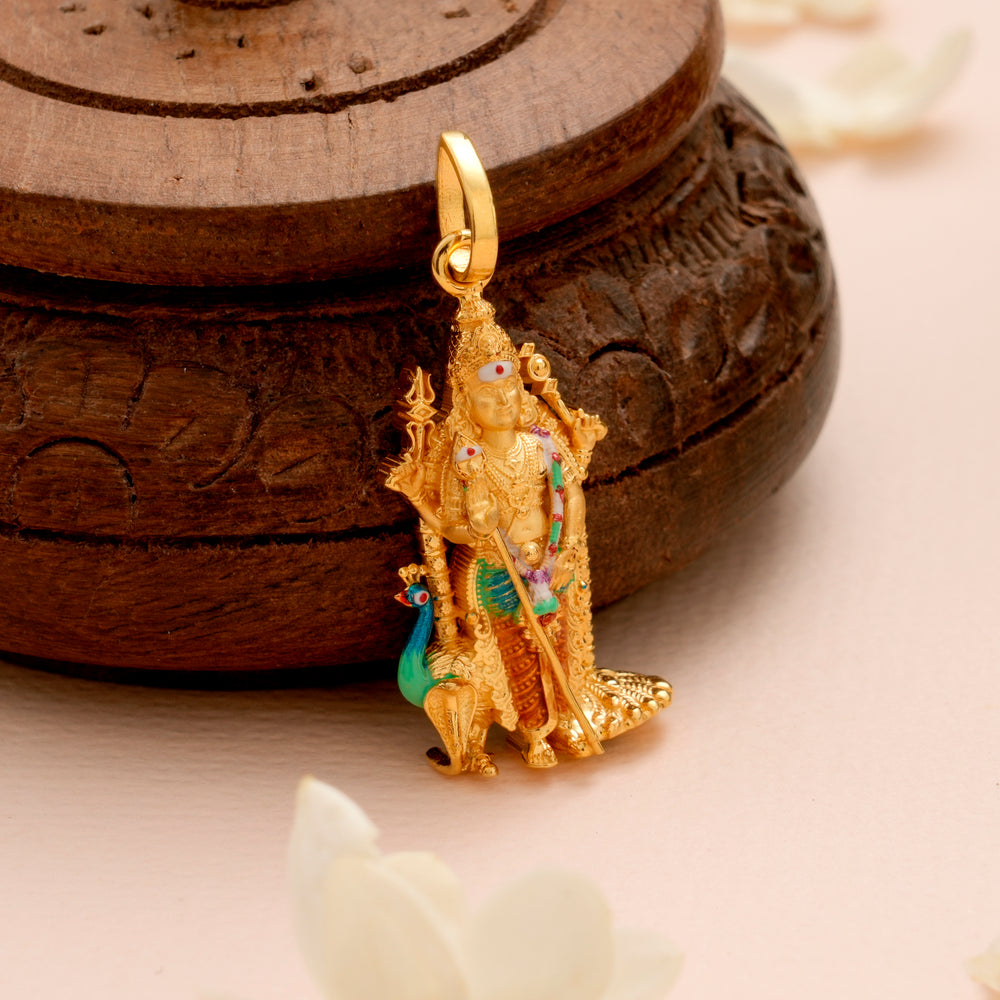 Enamel Peacock with Murugan Gold Pendant