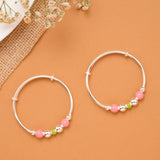 Pink & Green Bead Baby Silver Bangle