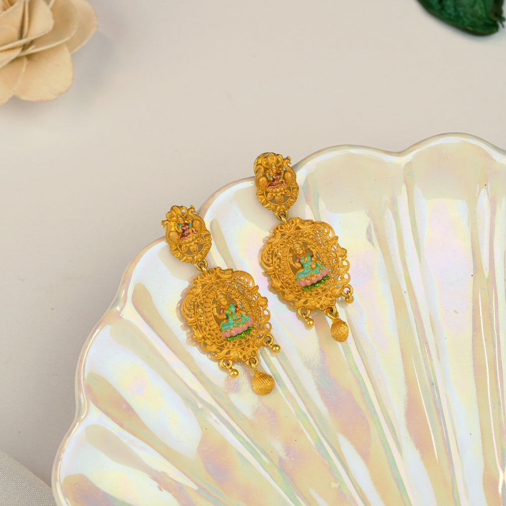 Divine Lakshmi with Peacock Gold Drop Earring