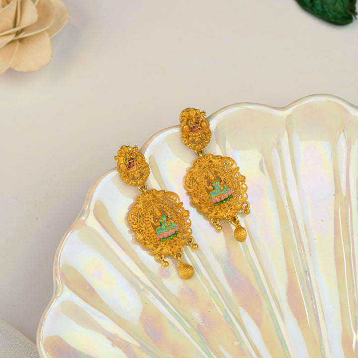 Divine Lakshmi with Peacock Gold Drop Earring