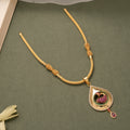 Regal Ruby Emerald Peacock Design Golden Necklace