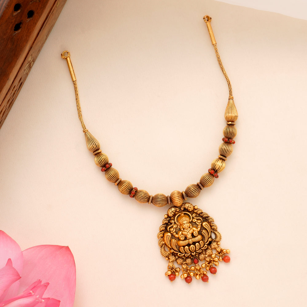 Antique Lakshmi with Coral Drop Necklace