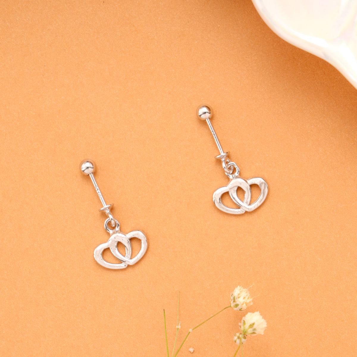 Twin Heart Love Silver Koppu Earrings