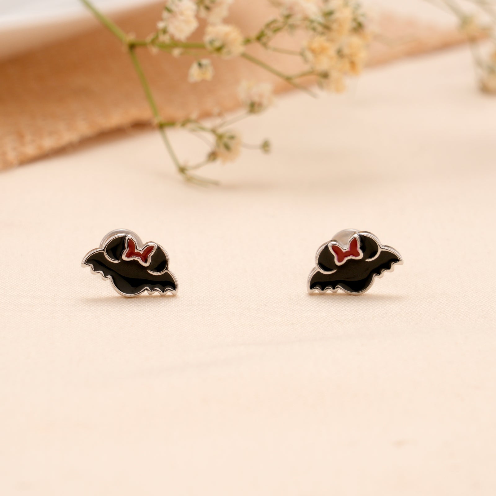 Fancy Black Enamel Silver Stud