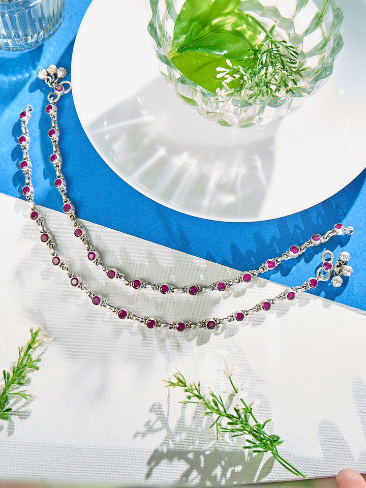 Ruby Swirl Bloom Antique Anklet