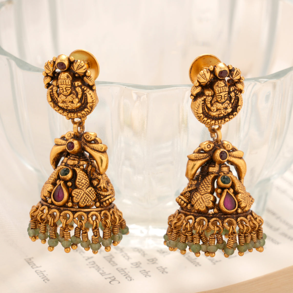 Goddess Antique Beaded Silver Golden Jhumka