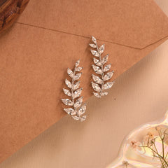 Sparkling Leaf Silver Ear Climber Stud