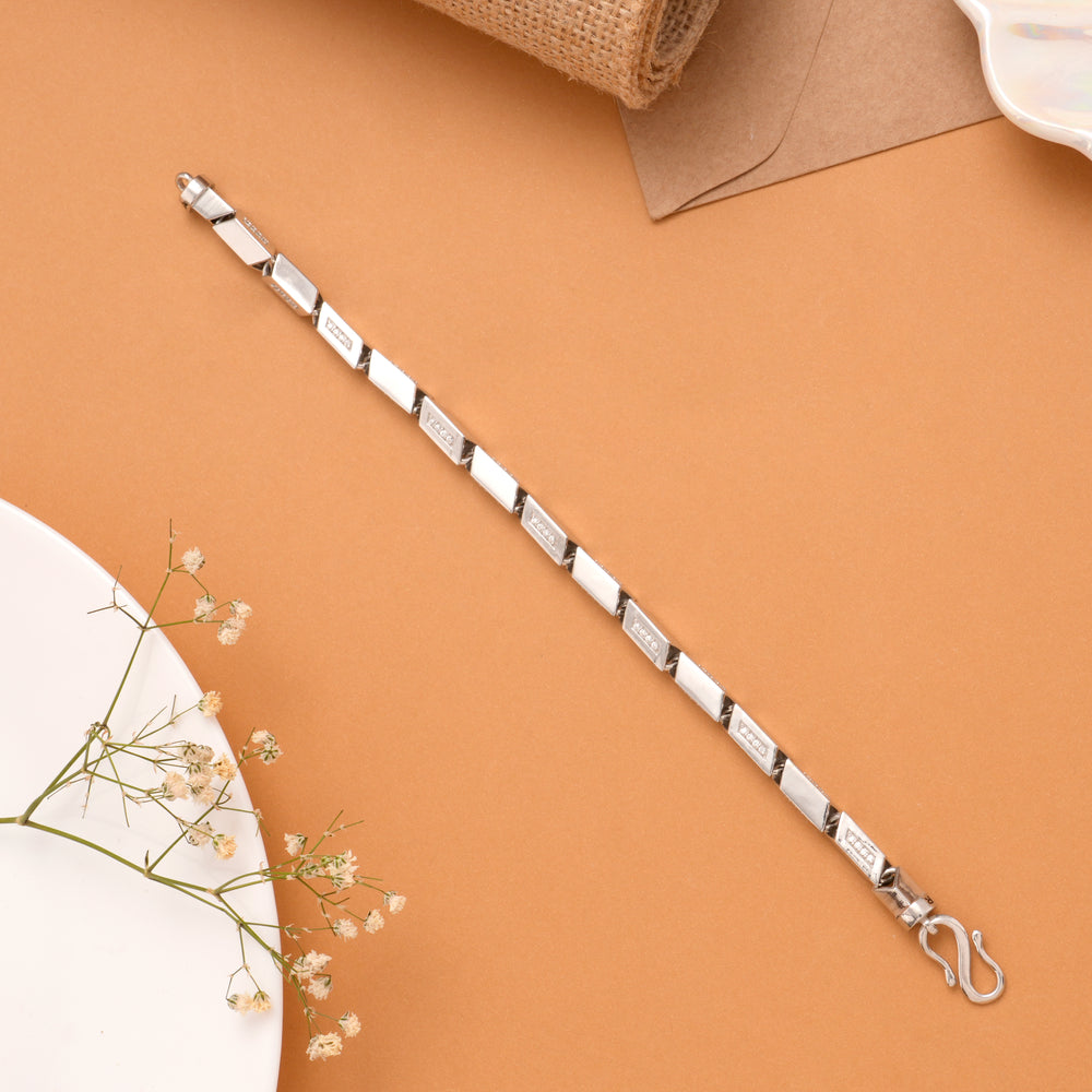 Men’s Rectangular Link Silver Bracelet