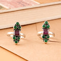 Antique Halo Ruby with Emerald Silver Toe Ring
