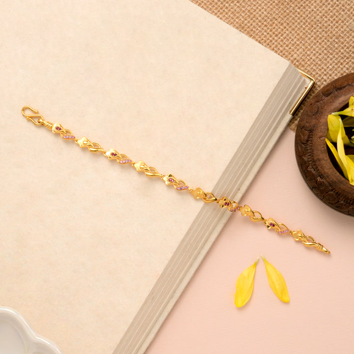 Ruby Flower Design Casting Gold Bracelet