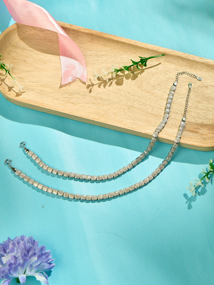 Gleaming Square Cut Silver Anklet