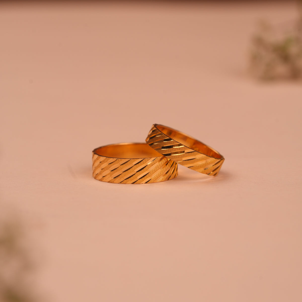 Gold Textured Matching Wedding Couple Rings
