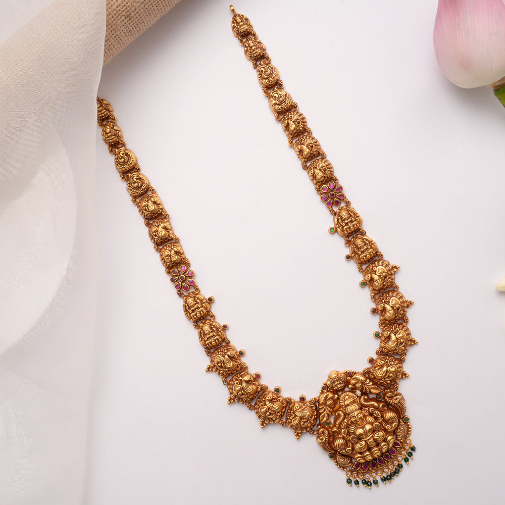 Premium Peacock with Lakshmi Devi Golden Haram