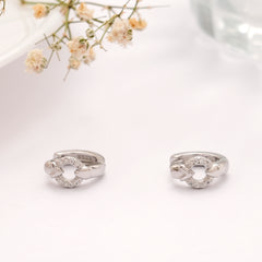 Trendy Round Link Heart Stone Silver Hoop Earring